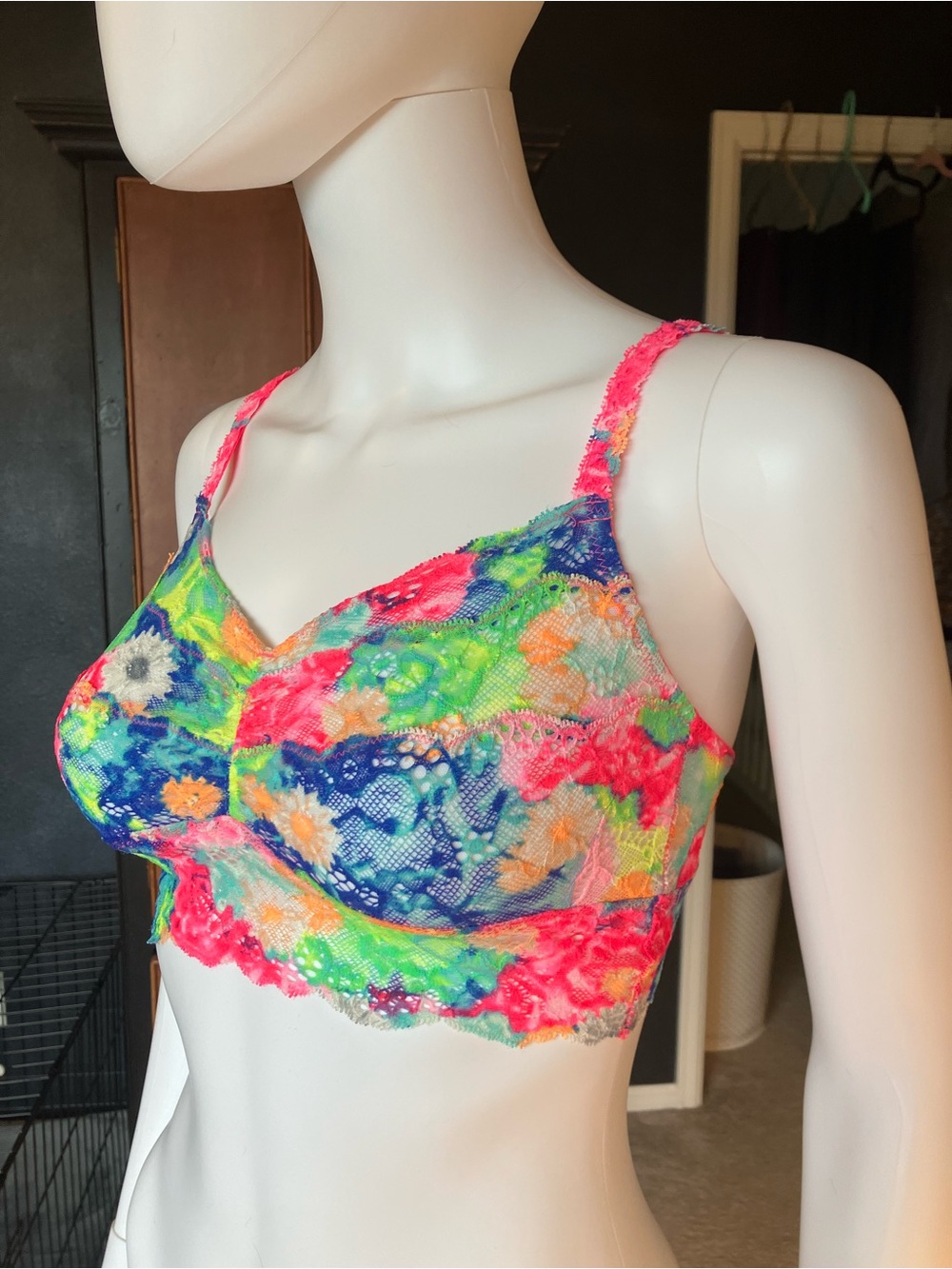 PINK Victoria's Secret Neon Floral Lace Bralette - Pink, Blue, Green, Orange